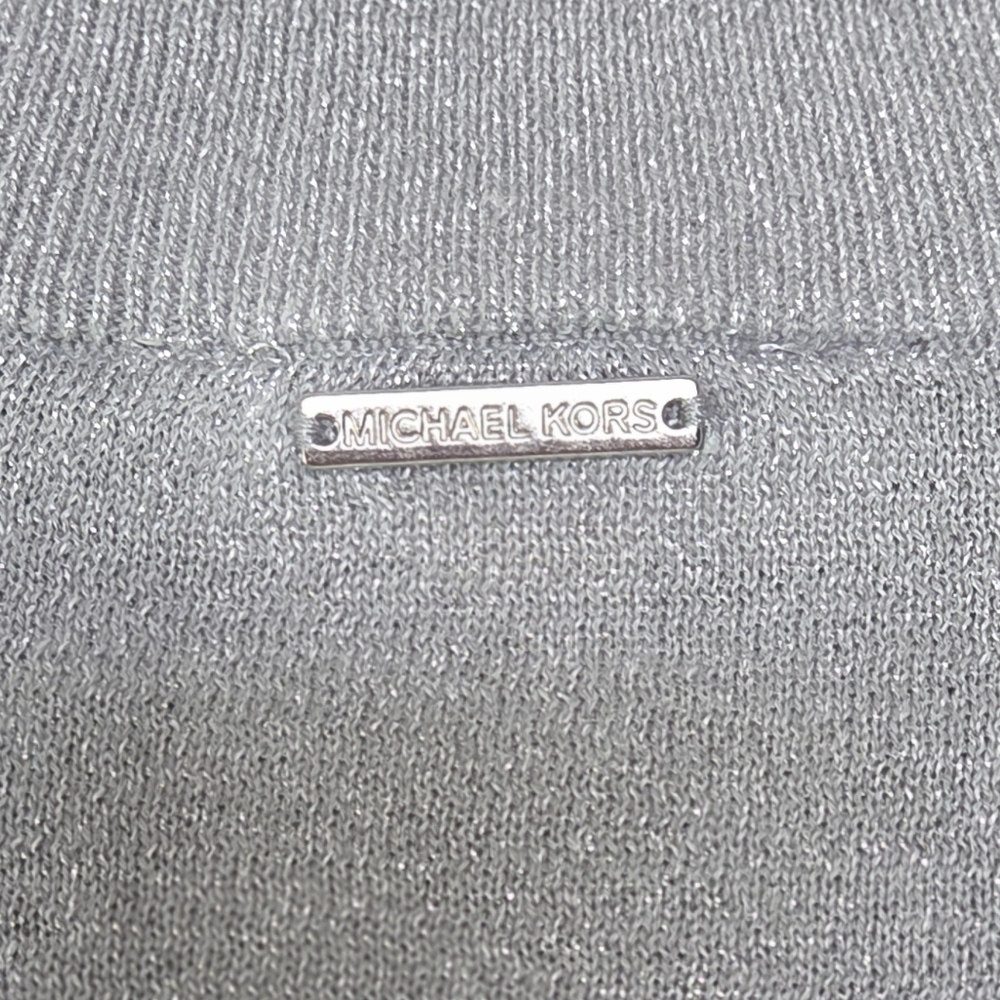 Michael Kors Metallic Silver Mock Neck Short-Sleeve Sweater - Size Large - Picture 15 of 15